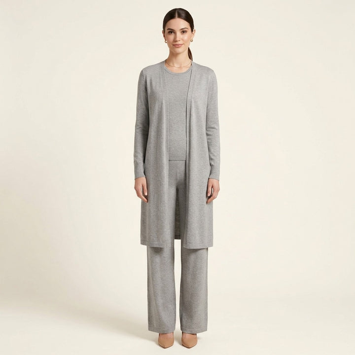 Alma | Dame Tredelt Cardigan, Tank Top og Vide Bukser Sæt