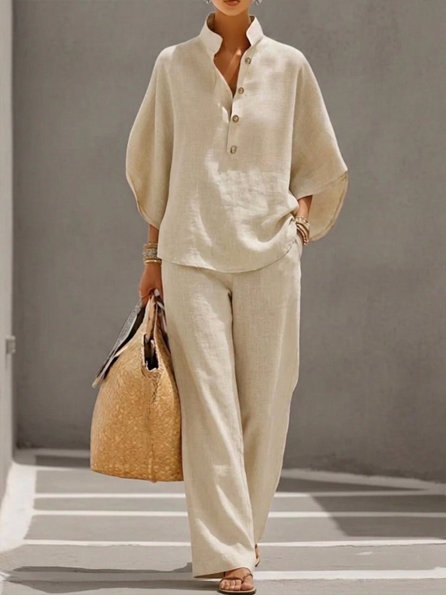 Cecilie | Dame Elegant Batwing Sæt med Vide Bukser