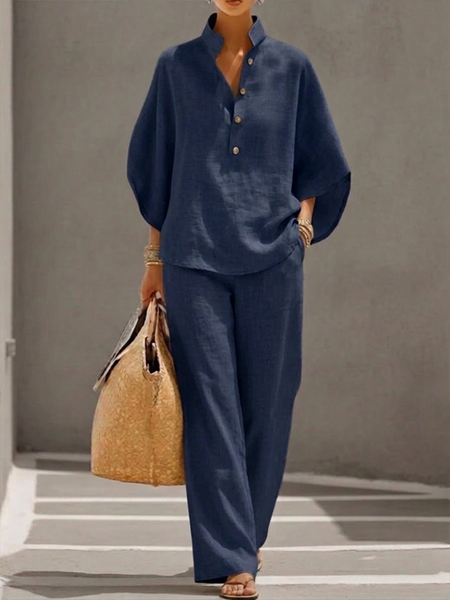 Cecilie | Dame Elegant Batwing Sæt med Vide Bukser