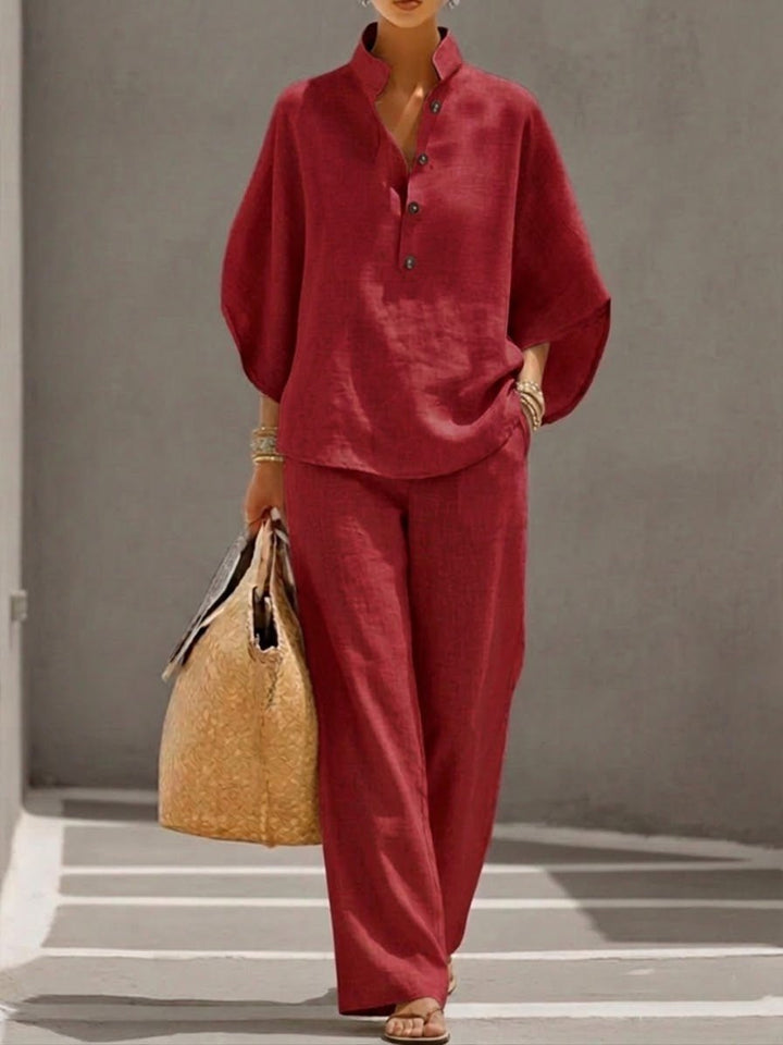 Cecilie | Dame Elegant Batwing Sæt med Vide Bukser