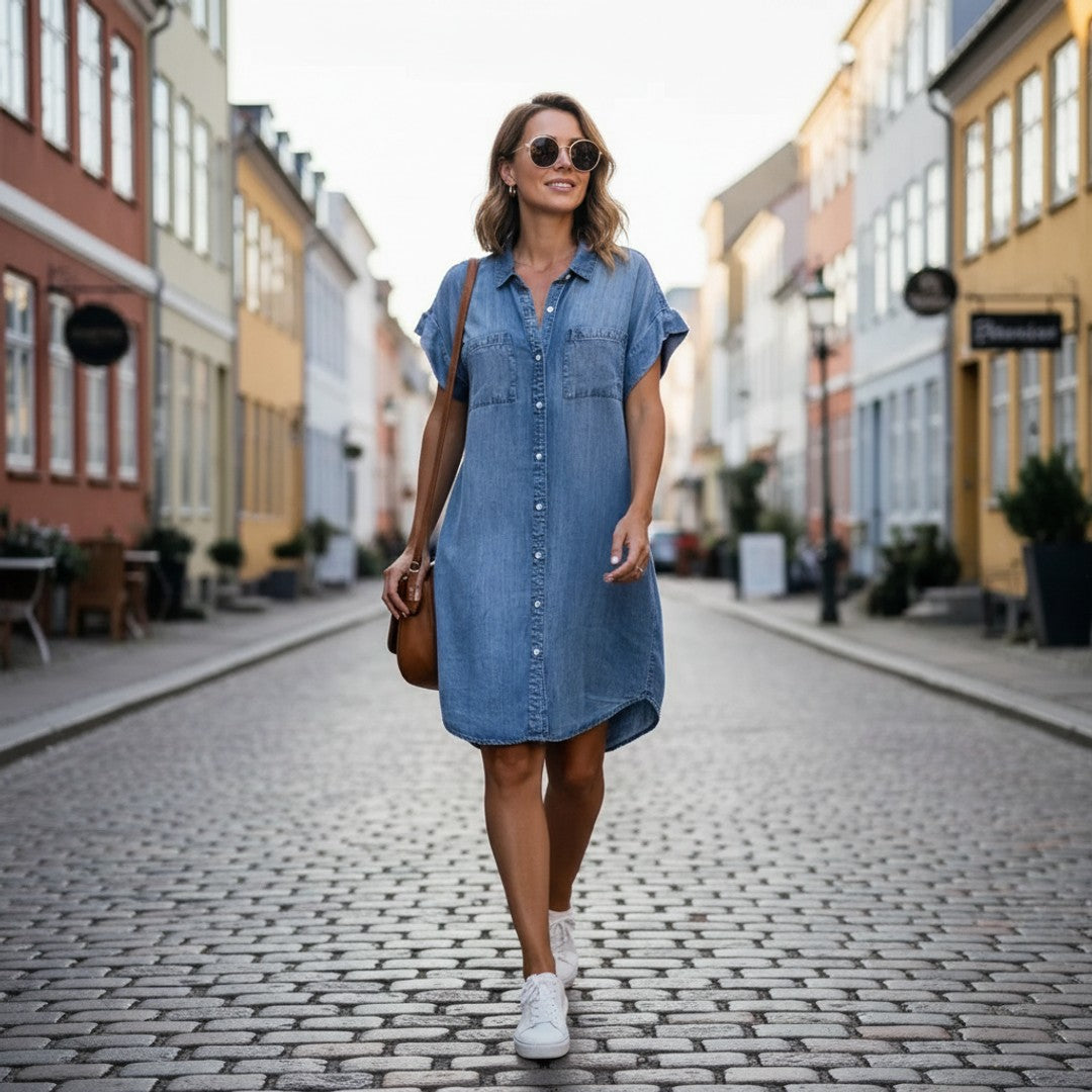 Sofie | Dame Denim Sommerkjole Med Knapper