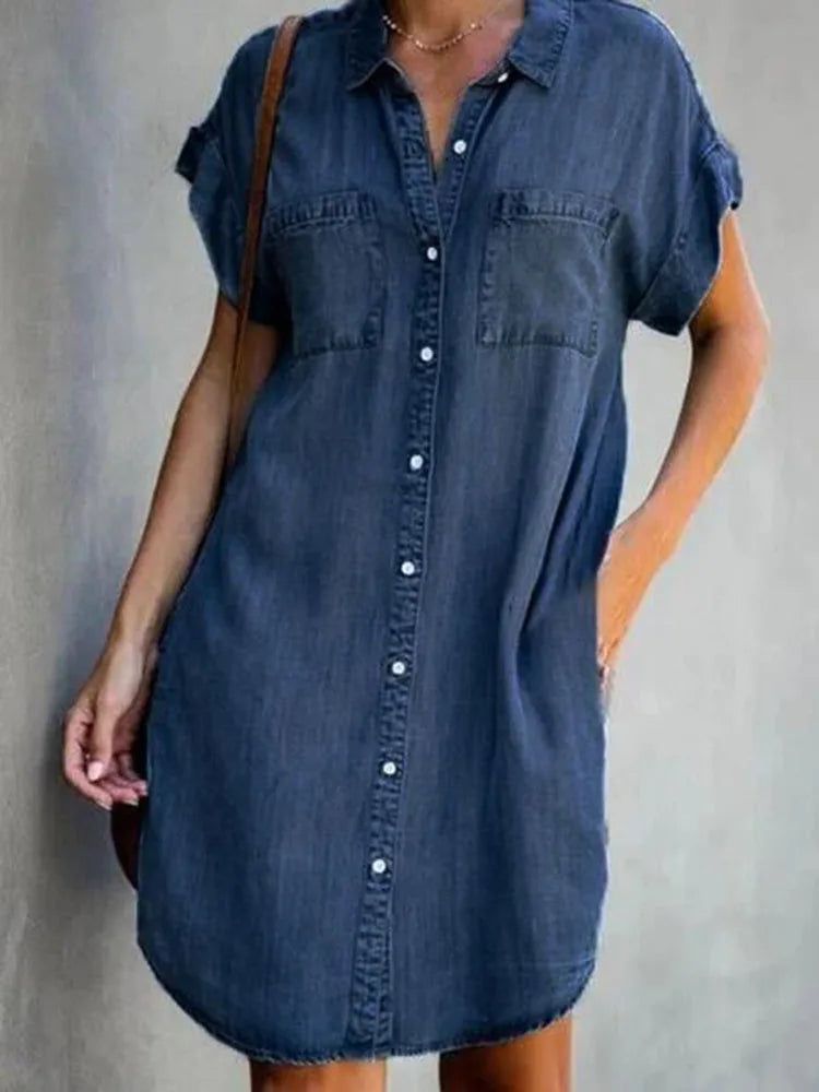 Sofie | Dame Denim Sommerkjole Med Knapper