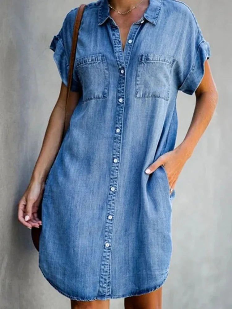 Sofie | Dame Denim Sommerkjole Med Knapper