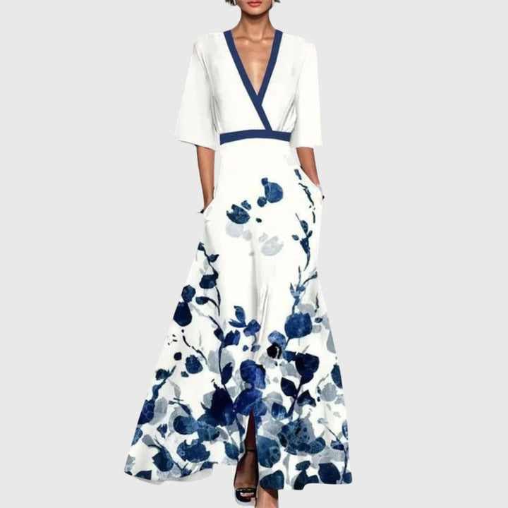 Cecilie | Dame Elegant Midi-Kjole med V-Neck